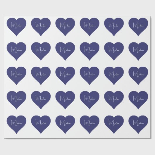 Naam Aangepaste Dark Blue Heart Cadeaupapier (Vlak)