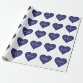 Naam Aangepaste Dark Blue Heart Cadeaupapier (Uitgerold)