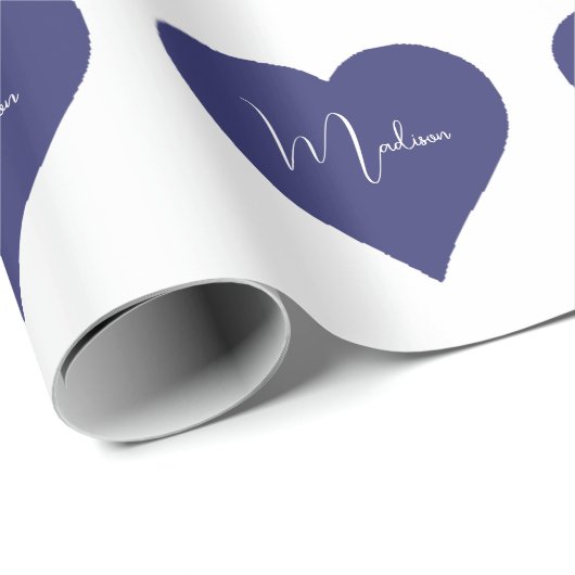 Naam Aangepaste Dark Blue Heart Cadeaupapier (Rol Hoek)