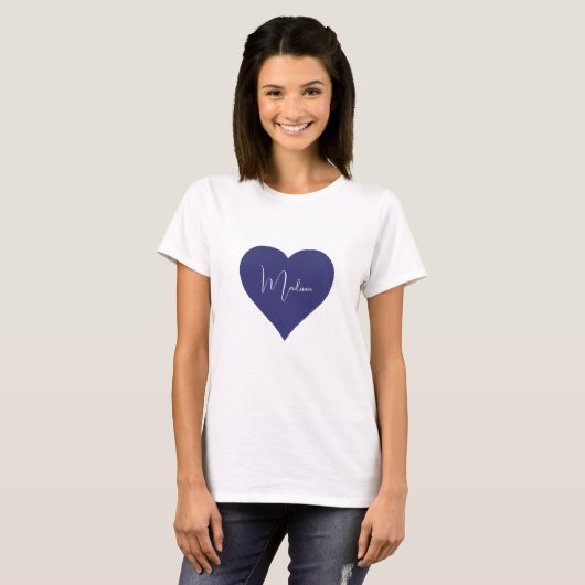 Naam Aangepaste Dark Blue Heart Custom T-Shirt (Voorkant volledig)