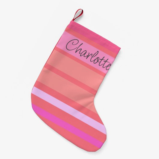 Naam | Aangepaste warmroze strepen Kleine Kerstsok (Voorkant (Hangend))