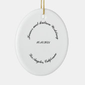 Naam aanpassen, datum zwarte kromme letters bruilo keramisch ornament (Rechts)