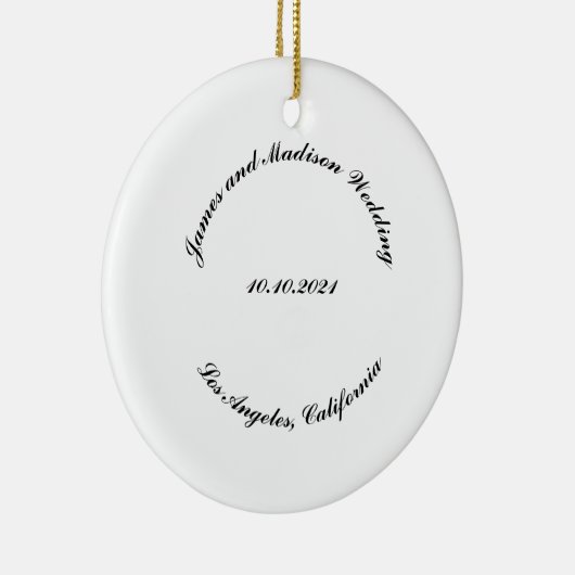 Naam aanpassen, datum zwarte kromme letters bruilo keramisch ornament (Rechts)