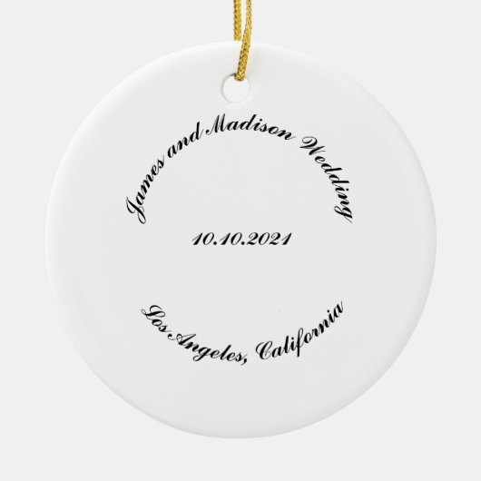 Naam aanpassen, datum zwarte kromme letters bruilo keramisch ornament (Voorkant)