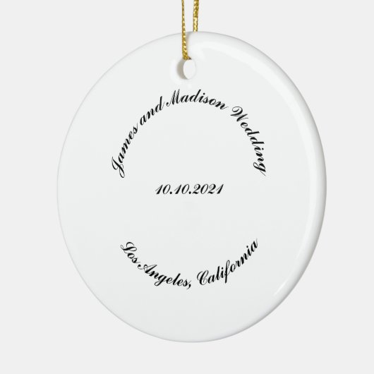 Naam aanpassen, datum zwarte kromme letters bruilo keramisch ornament (Links)