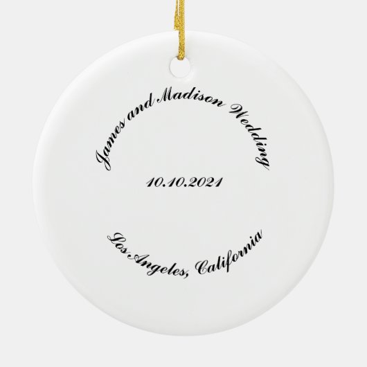 Naam aanpassen, datum zwarte kromme letters bruilo keramisch ornament (Achterkant)