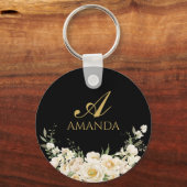 Naam aanpassen Gold & White Flower Sleutelhanger (Voorkant)