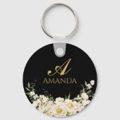 Naam aanpassen Gold & White Flower Sleutelhanger (Achterkant)