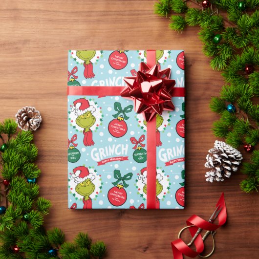 Naam aanpassen - Grinch met versieringen Cadeaupapier (Feestdagen Geschenken)