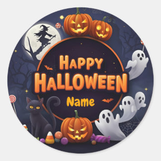 Naam aanpassen Happy Halloween Ronde Sticker