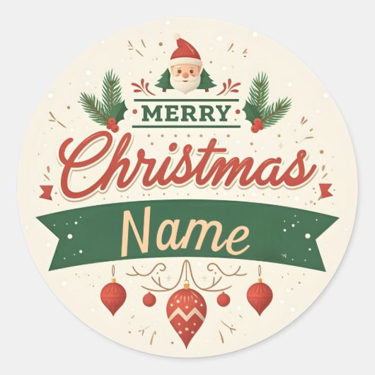 Naam aanpassen Merry Christmas Ronde Sticker (Voorkant)
