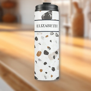 Naam, Aardetonen Mozaïek Terrazzo Patroon 12oz Thermosbeker