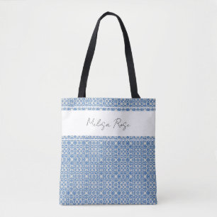 Naam Abstract blauw patroon wijzigen Tote Bag