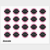Naam Adres Monogram, Roze Zwart & Wit Ronde Sticker (Vel)