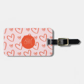 Naam & Adres - Preppy roze & rode harten Bagagelabel (Voorkant horizontaal)