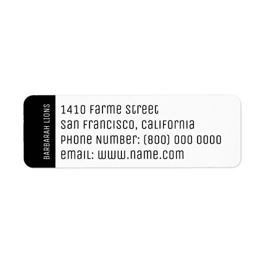 Naam, adres, telefoonnummer en e-mailgegevens etiket (Voorkant)