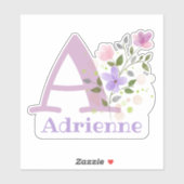 Naam Adrienne en Initiaal met Bloemendesign Sticker (Vel)