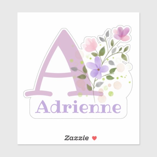Naam Adrienne en Initiaal met Floral Design Sticker (Vel)