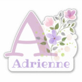 Naam Adrienne en Initiaal met Floral Design Sticker (Voorkant)