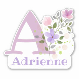 Naam Adrienne en Initiaal met Floral Design Sticker