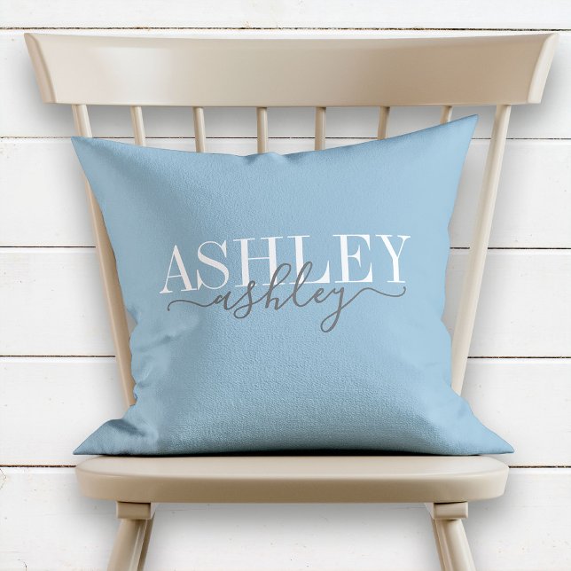 Naam afbeelding Monogram duusk Blue Grey Elegant Kussen (Creator heeft geüpload)