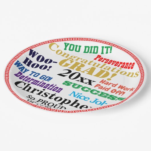 Naam afstuderen gefeliciteerd papieren bordje (Gekanteld)