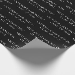 Naam afstuderen Jaar Klasse Script Black White Cadeaupapier