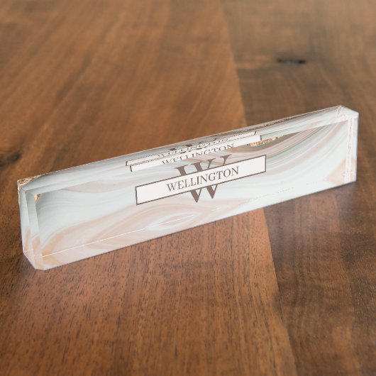 Naam Agate Stone Marble Monogram Naambordje (Zijkant)