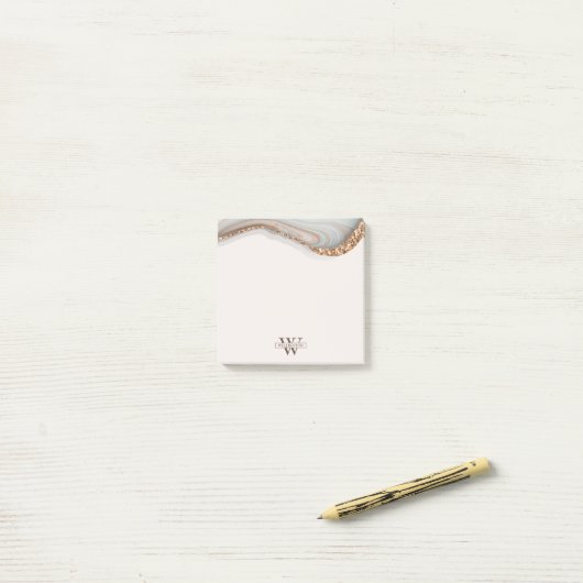 Naam Agate Stone Marble Monogram Post-it® Notes (Op bureau)