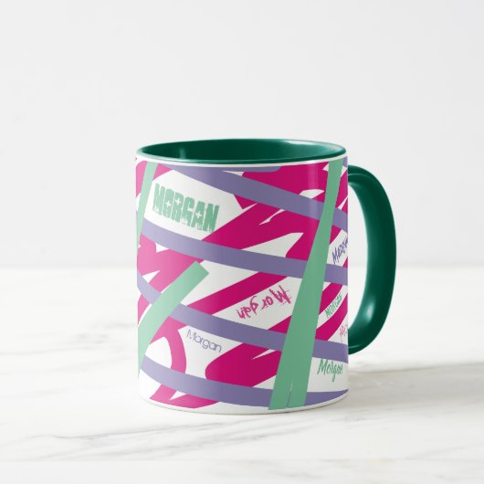 Naam Alle over Lijnen Roze Paarse Abstracte Koel Mok (Voorkant rechts)