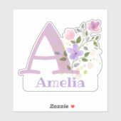 Naam Amelia plus Initiaal met Floral Design Sticker (Vel)