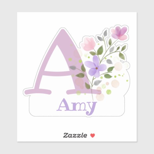 Naam Amy en Initiaal met Floral Design Sticker (Vel)