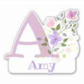 Naam Amy en Initiaal met Floral Design Sticker (Voorkant)