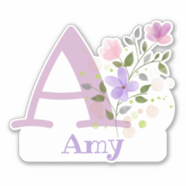 Naam Amy en Initiaal met Floral Design Sticker
