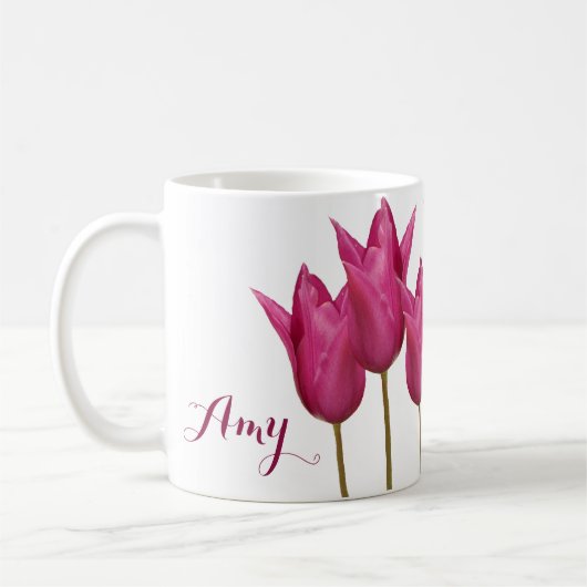  naam Amy  roze tulpen bloemig Koffiemok (Links)