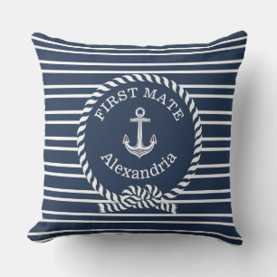 Naam Anchor Rope Navy Blue First Mate Buitenkussen