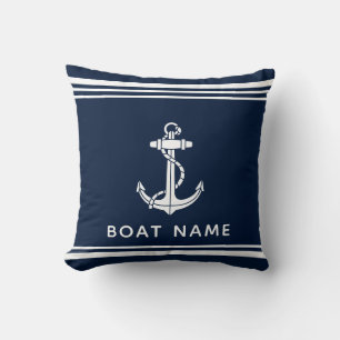 Naam anker cruise marineblauw nautisch op maat kussen