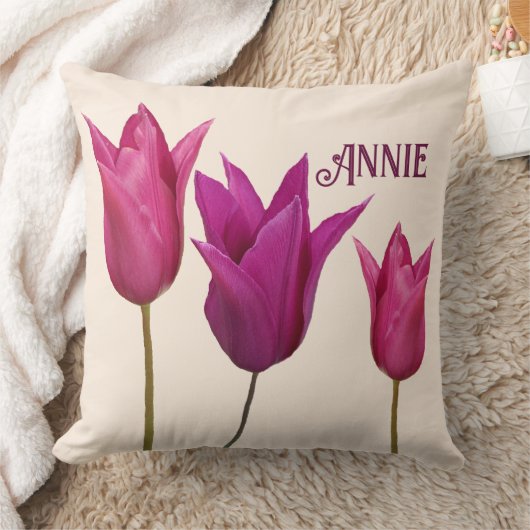 naam Annie mooie roze tulpen bloemig Kussen (Deken)