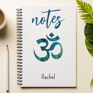 Naam, Aqua Bird Feather Pattern OM Symbol Notitieb Notitieboek