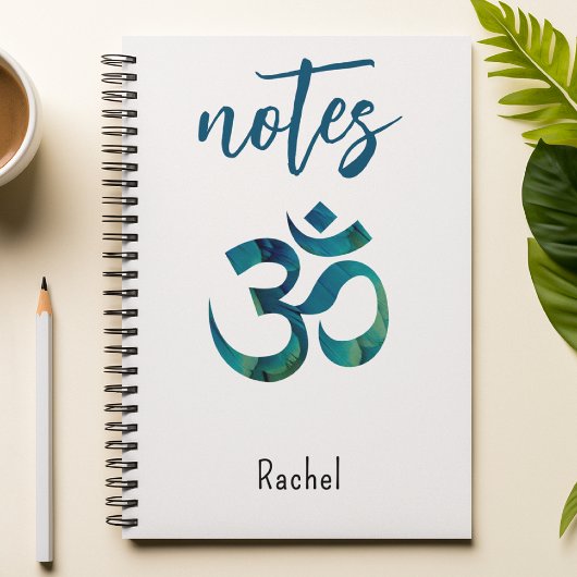 Naam, Aqua Bird Feather Pattern OM Symbol Notitieb Notitieboek