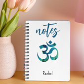 Naam, Aqua Bird Feather Pattern OM Symbol Notitieb Notitieboek