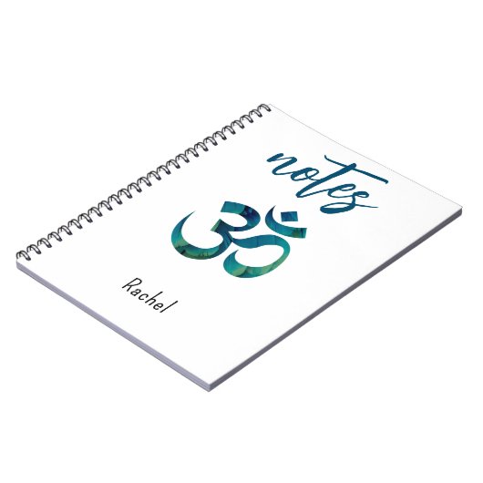 Naam, Aqua Bird Feather Pattern OM Symbol Notitieb Notitieboek (Linkerzijde)