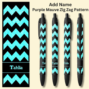 Naam Aqua Blue Zig Zag op Zwart Zwarte Inkt Pen