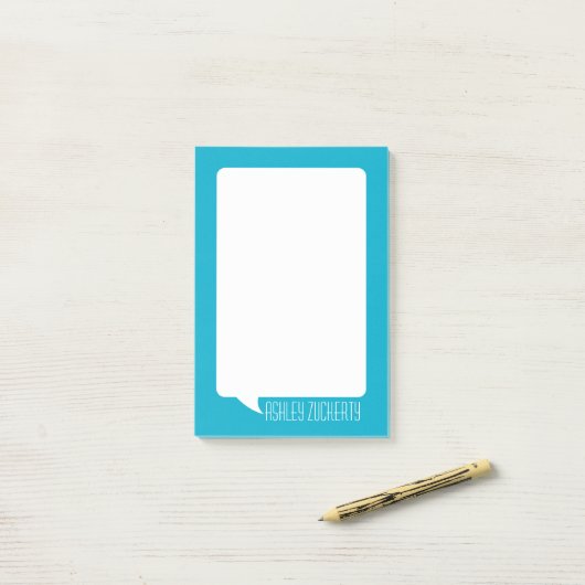 Naam Aqua en White Talk Bubble Retro Post-it® Notes (Op bureau)