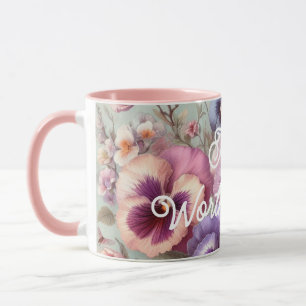 Naam Aquarel Vintage Viooltjes Bloemen Pastels Mok