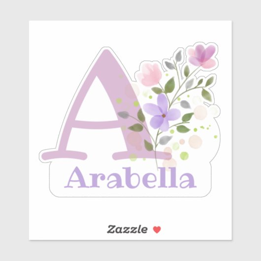 Naam Arabella en Initiaal met Floral Design Sticker (Vel)
