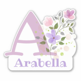 Naam Arabella en Initiaal met Floral Design Sticker