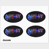 Naam Ashley in 3D-lichten Ovale Sticker (Vel)