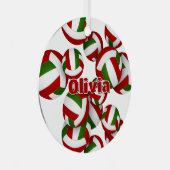 Naam atleet op rode groene volleyballen Keepsake Metalen Ornament (Voorkant Rechts)