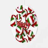 Naam atleet op rode groene volleyballen Keepsake Metalen Ornament (Voorkant links)